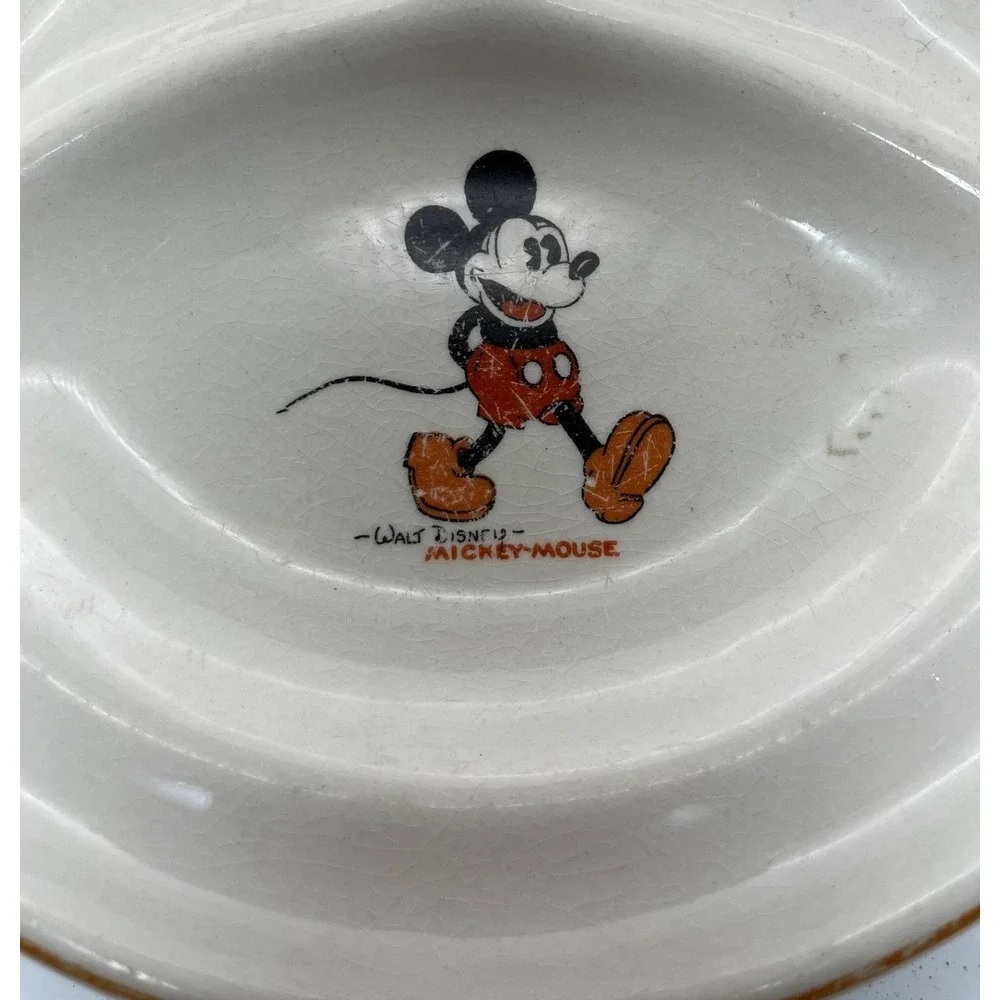 Vintage Walt Disney Mickey Mouse Pluto Divided Plate Patriot China USA 1930s‎